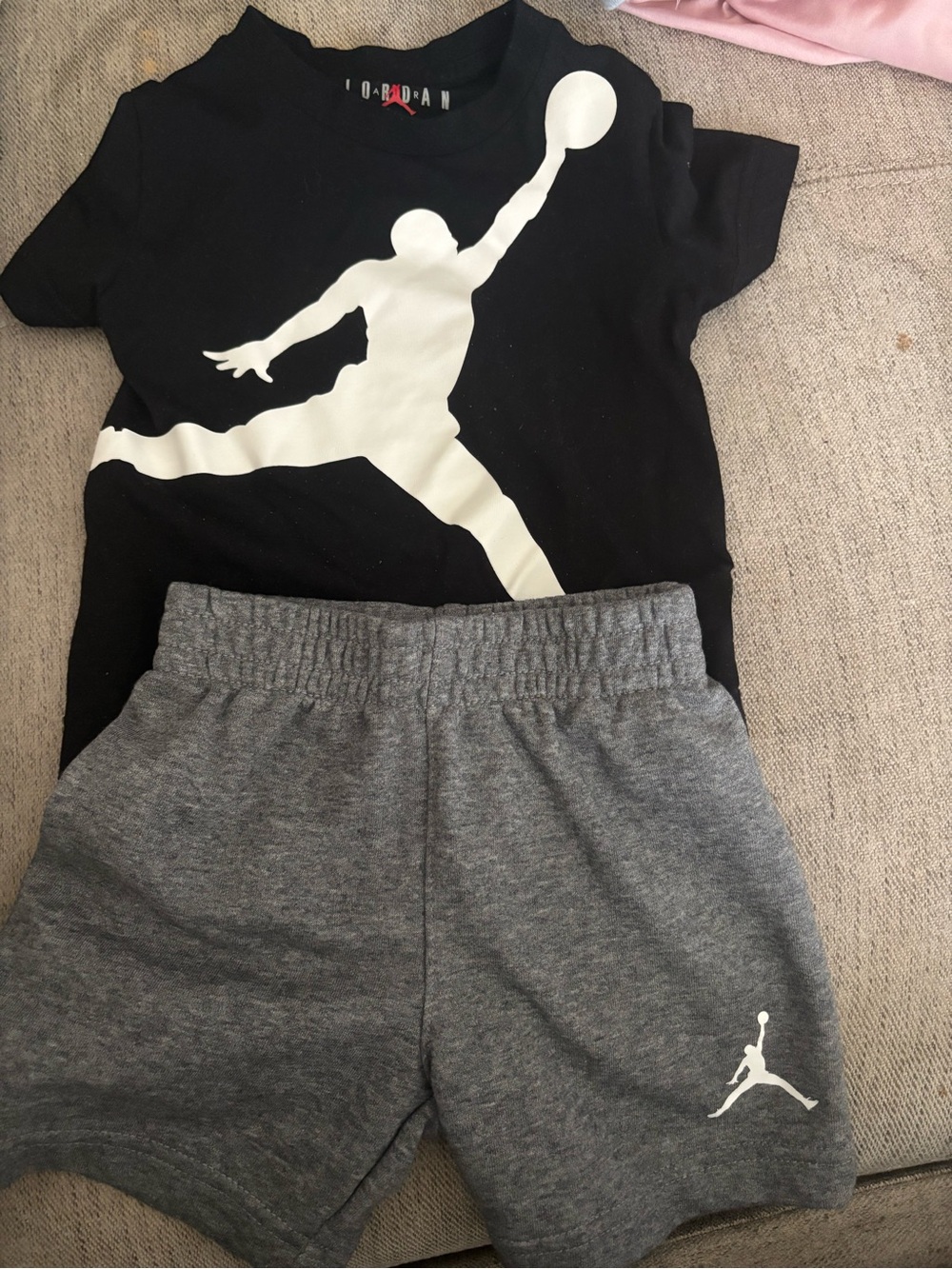Jordan Black Tee with White Jumpman & Gray Shorts